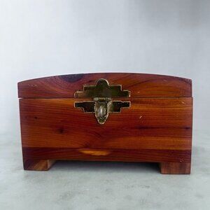 Vtg Cedar Treasure Chest‎ Bank Jewelry Box Brass Hinges & Hasp Portsmouth Ohio